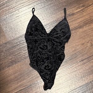 Black Velvet Burnout Lace Bodysuit - Women Intimates